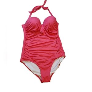Merona Pink Halter Neck One Piece Swimsuit Large NEW